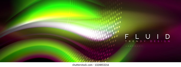 Color fluido de fondo de líneas de onda de neón, neón color líquido plantilla de pintura futurista, ilustración vectorial