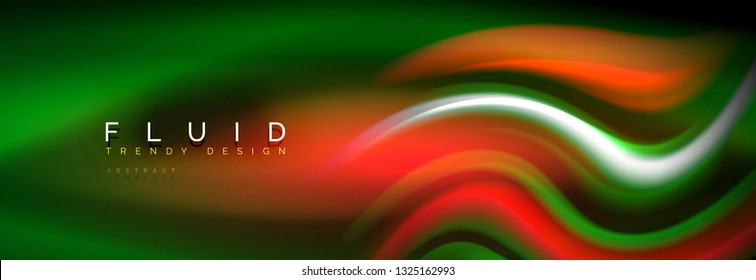 Fluid color neon wave lines background, neon liquid color futuristic paint template, vector illustration