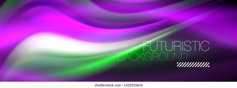 Color fluido de fondo de líneas de onda de neón, neón color líquido plantilla de pintura futurista, ilustración vectorial