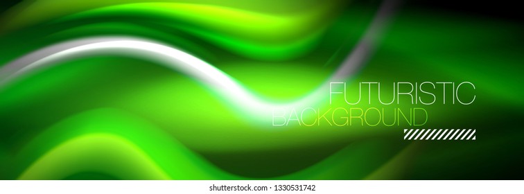 Fluid color neon wave lines background, neon liquid color futuristic paint template, vector illustration