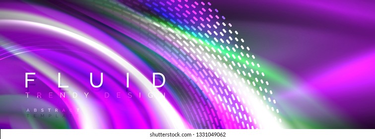 Color fluido de fondo de líneas de onda de neón, neón color líquido plantilla de pintura futurista, ilustración vectorial