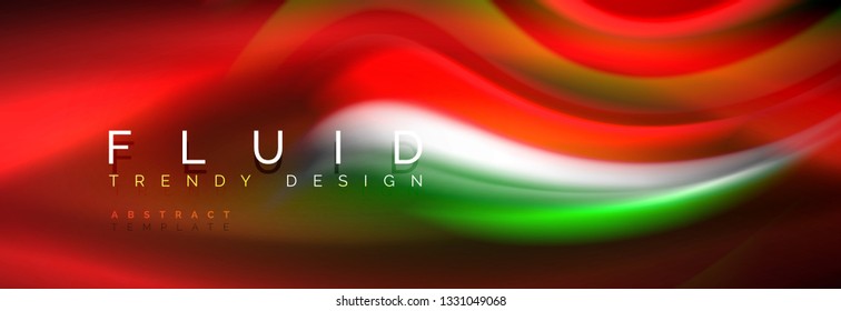 Fluid color neon wave lines background, neon liquid color futuristic paint template, vector illustration
