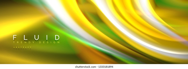 Fluid color neon wave lines background, neon liquid color futuristic paint template, vector illustration