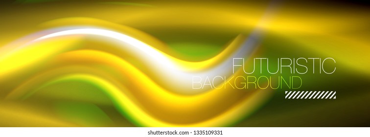 Fluid color neon wave lines background, neon liquid color futuristic paint template, vector illustration