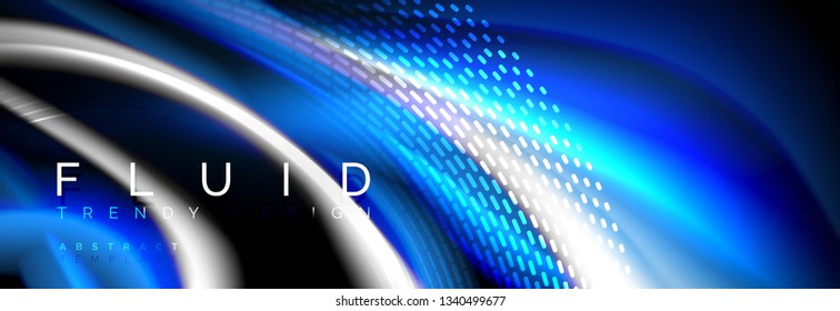Fluid color neon wave lines background, neon liquid color futuristic paint template, vector illustration
