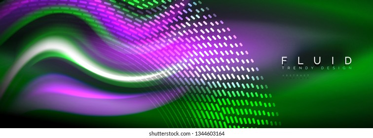 Fluid color neon wave lines background, neon liquid color futuristic paint template, vector illustration