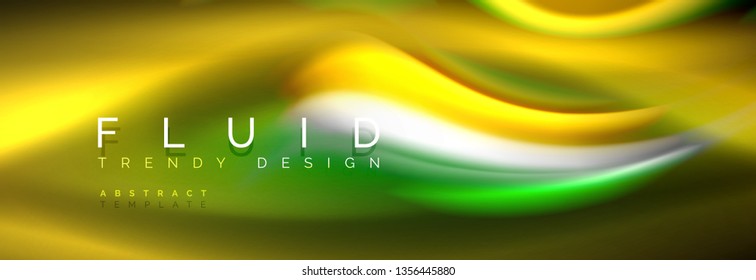 Fluid color neon wave lines background, neon liquid color futuristic paint template, vector illustration