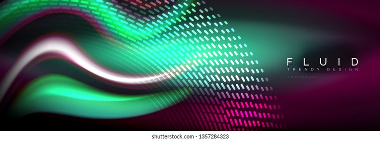 Fluid color neon wave lines background, neon liquid color futuristic paint template, vector illustration
