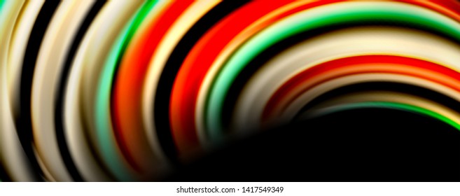 Fluid color rainbow style wave abstract background, techno modern design on black. Vector