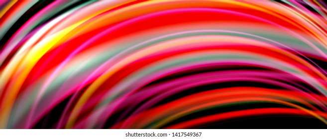 Fluid color rainbow style wave abstract background, techno modern design on black. Vector