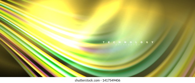 Fluid color rainbow style wave abstract background, techno modern design on black. Vector