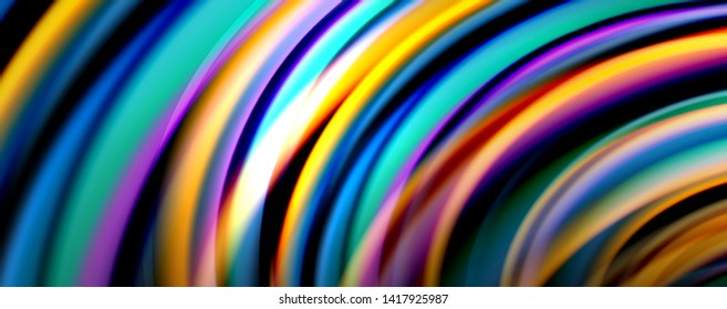 Fluid color rainbow style wave abstract background, techno modern design on black. Vector
