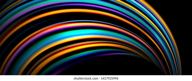 Fluid color rainbow style wave abstract background, techno modern design on black. Vector