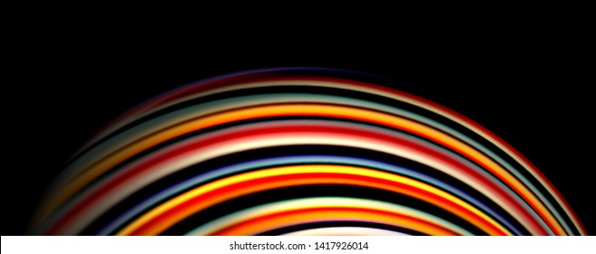 Fluid color rainbow style wave abstract background, techno modern design on black. Vector