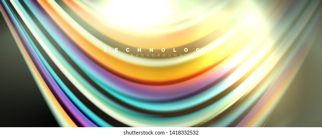 Fluid color rainbow style wave abstract background, techno modern design on black. Vector