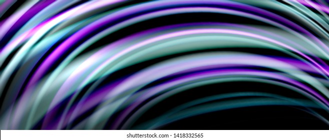 Fluid color rainbow style wave abstract background, techno modern design on black. Vector