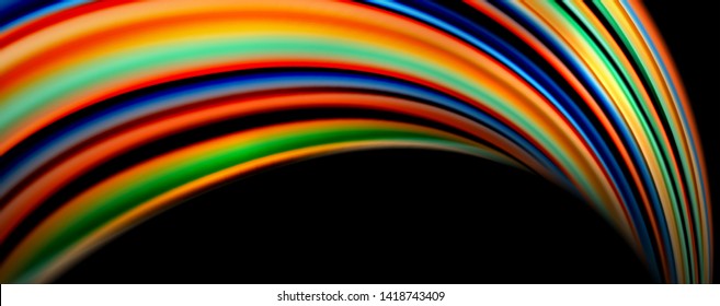 Fluid color rainbow style wave abstract background, techno modern design on black. Vector