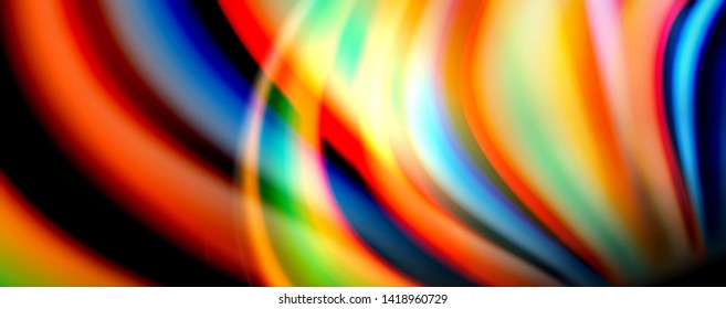 Fluid color rainbow style wave abstract background, techno modern design on black. Vector