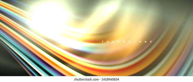 Fluid color rainbow style wave abstract background, techno modern design on black. Vector