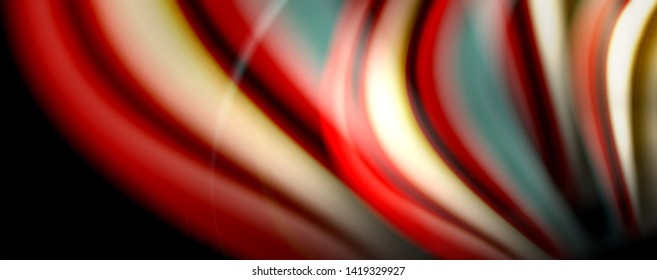 Fluid color rainbow style wave abstract background, techno modern design on black. Vector