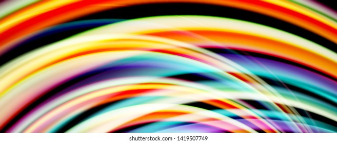 Fluid color rainbow style wave abstract background, techno modern design on black. Vector