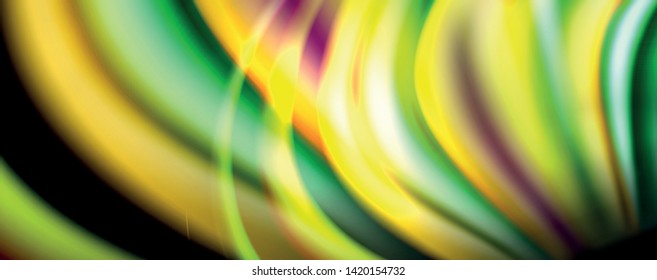 Fluid color rainbow style wave abstract background, techno modern design on black. Vector