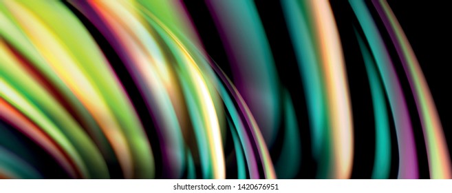 Fluid color rainbow style wave abstract background, techno modern design on black. Vector