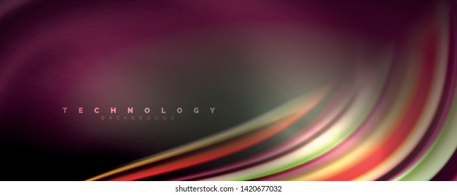 Color fluido estilo arcoiris ondulación fondo abstracto, diseño tecno moderno sobre negro. Vector