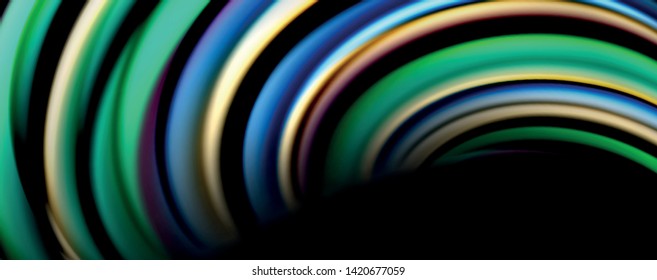 Fluid color rainbow style wave abstract background, techno modern design on black. Vector