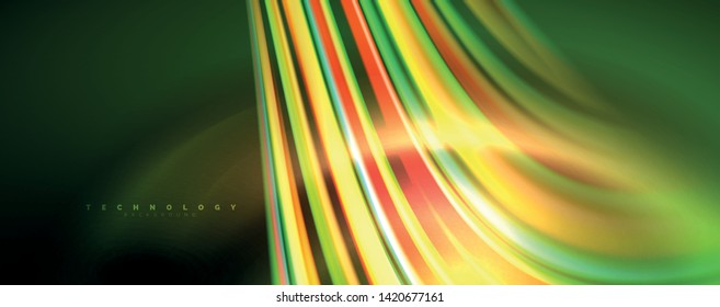 Fluid color rainbow style wave abstract background, techno modern design on black. Vector