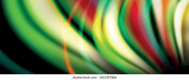 Flüssige Farbe Regenbogen-Stil Welle abstrakte Hintergrund, Techno-modernes Design auf Schwarz. Vektorgrafik
