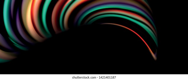 Color fluido estilo arcoiris ondulación fondo abstracto, diseño tecno moderno sobre negro. Vector