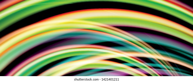 Fluid color rainbow style wave abstract background, techno modern design on black. Vector
