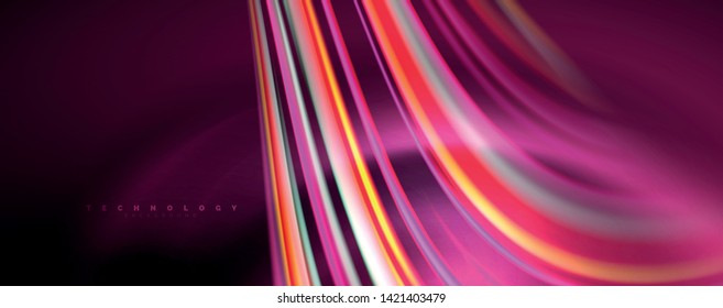 Fluid color rainbow style wave abstract background, techno modern design on black. Vector