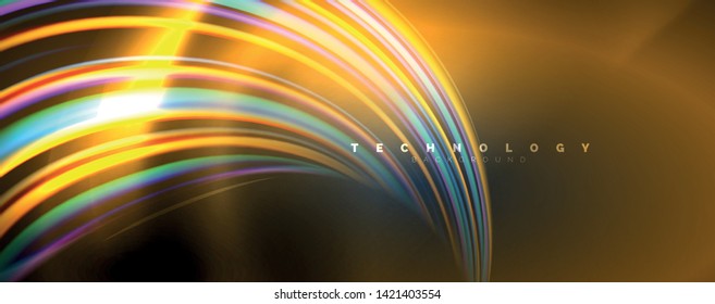 Fluid color rainbow style wave abstract background, techno modern design on black. Vector