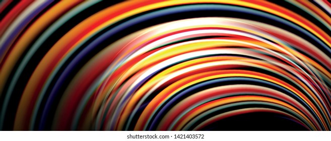 Fluid color rainbow style wave abstract background, techno modern design on black. Vector