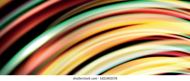 Fluid color rainbow style wave abstract background, techno modern design on black. Vector
