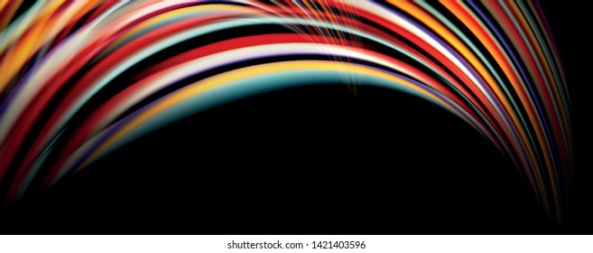 Color fluido estilo arcoiris ondulación fondo abstracto, diseño tecno moderno sobre negro. Vector
