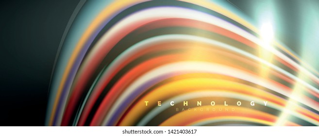 Color fluido estilo arcoiris ondulación fondo abstracto, diseño tecno moderno sobre negro. Vector