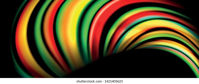 Fluid color rainbow style wave abstract background, techno modern design on black. Vector