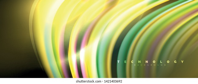 Color fluido estilo arcoiris ondulación fondo abstracto, diseño tecno moderno sobre negro. Vector