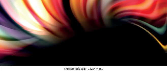 Fluid color rainbow style wave abstract background, techno modern design on black. Vector