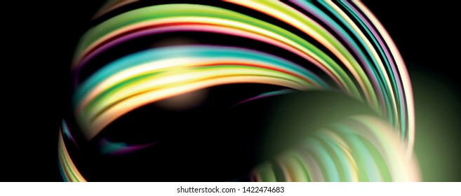 Fluid color rainbow style wave abstract background, techno modern design on black. Vector