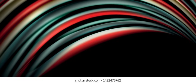 Fluid color rainbow style wave abstract background, techno modern design on black. Vector