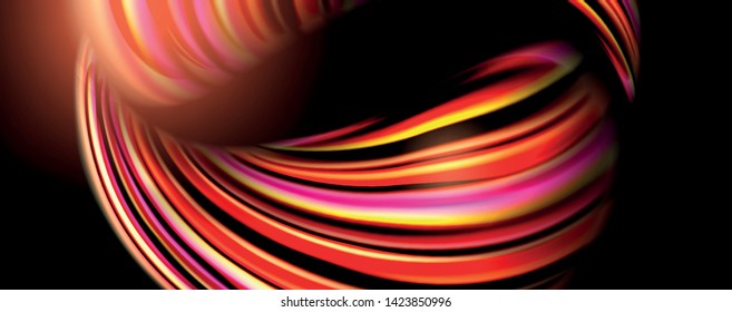 Color fluido estilo arcoiris ondulación fondo abstracto, diseño tecno moderno sobre negro. Vector