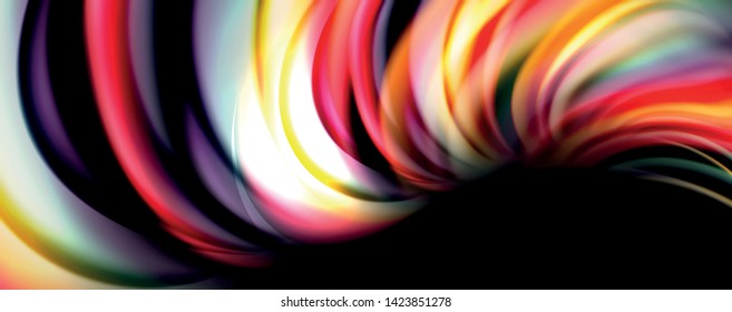 Color fluido estilo arcoiris ondulación fondo abstracto, diseño tecno moderno sobre negro. Vector