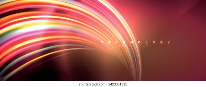 Fluid color rainbow style wave abstract background, techno modern design on black. Vector