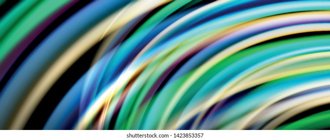Fluid color rainbow style wave abstract background, techno modern design on black. Vector