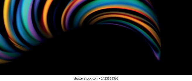 Fluid color rainbow style wave abstract background, techno modern design on black. Vector