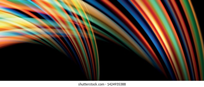 Fluid color rainbow style wave abstract background, techno modern design on black. Vector